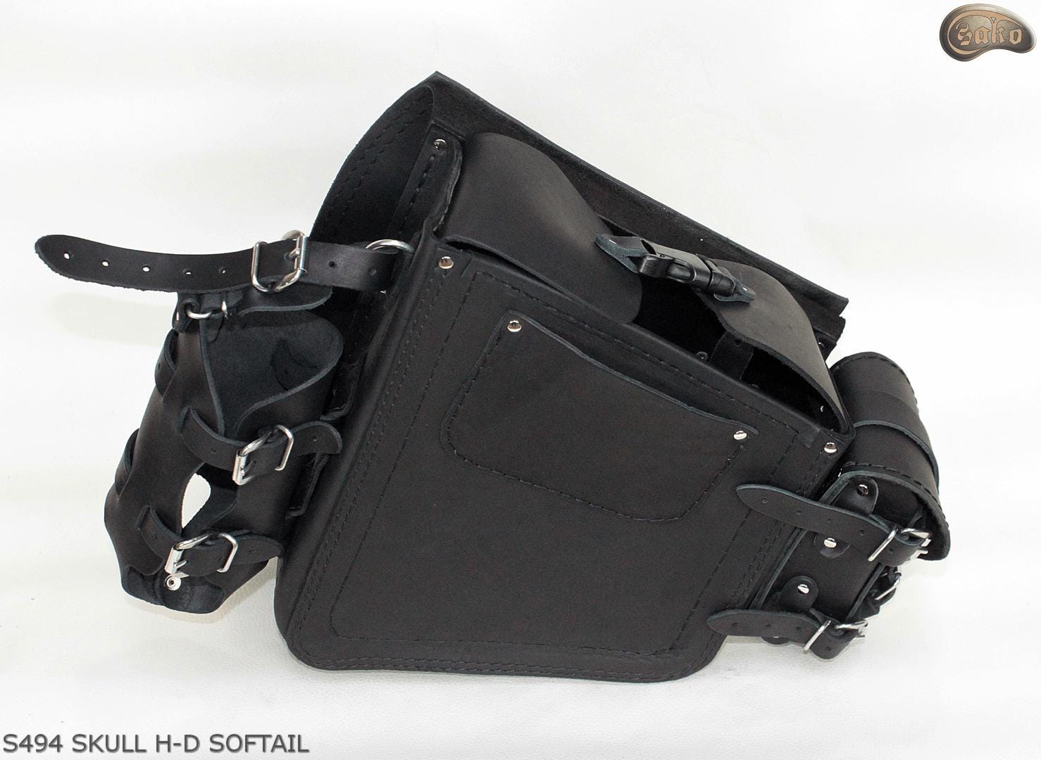 Black Custom Genuine Leather Single Bag Pannier Case for Harley