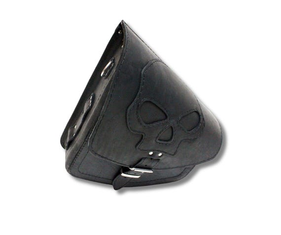 Black SKULL Leather Single Bag With Bottle Holder for Harley