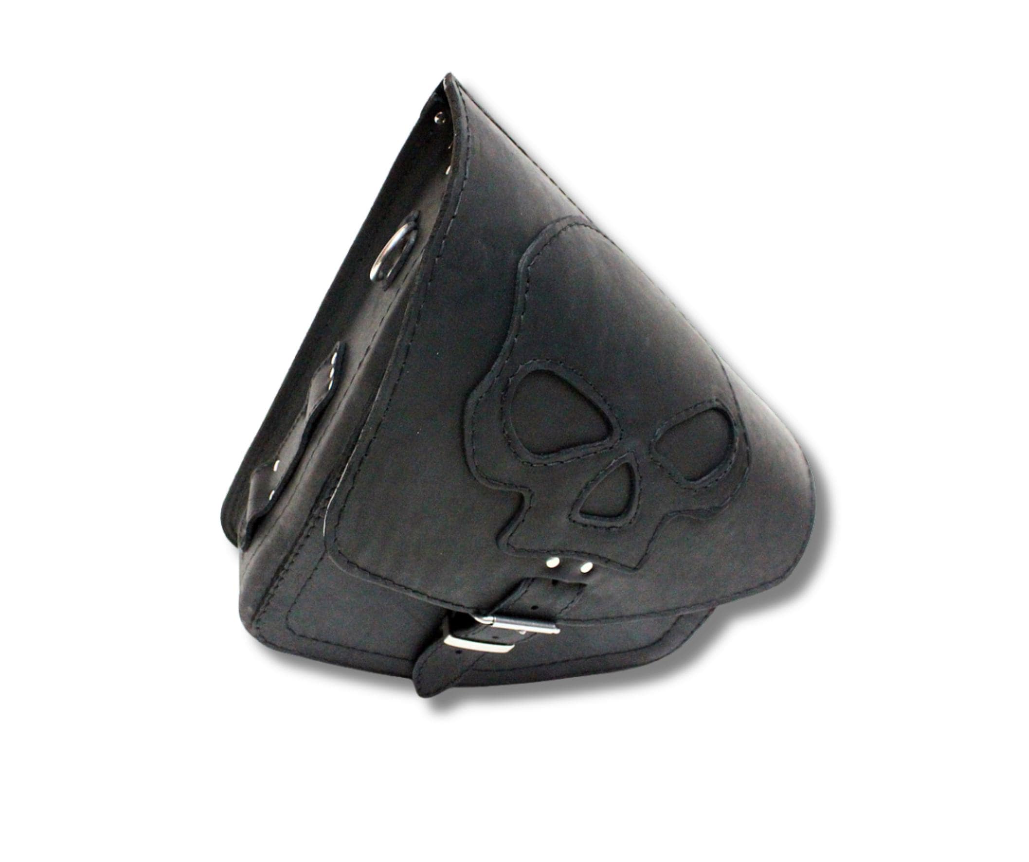 Black SKULL Leather Single Bag With Bottle Holder for Harley