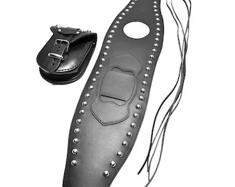 Harley Davidson Sportster LX 883 & 1200 IRON Panneau de protection de réservoir en cuir véritable noir - Clouté