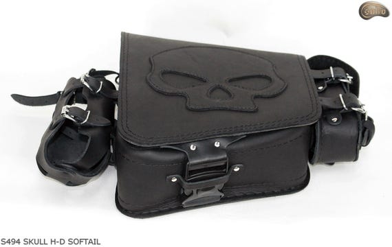 Black Custom Genuine Leather Single Bag Pannier Case for Harley