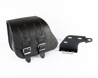 Alforja Alforja de Piel Auténtica Negra (FLAMES) para modelos Harley Davidson Dyna