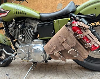 Braune Satteltasche aus echtem Leder, einzeln, passend für Harley Davidson Sportster 883 1200