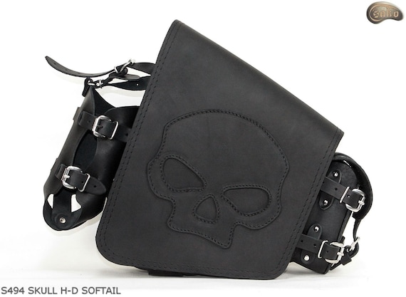Black Custom Genuine Leather Single Bag Pannier Case for Harley