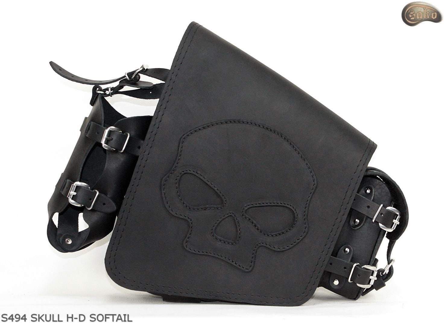 Black Custom Genuine Leather Single Bag Pannier Case for Harley