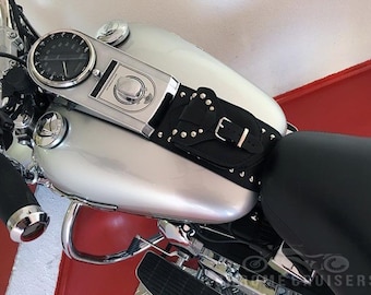 Panneau de protection de réservoir en cuir véritable noir pour Harley Davidson Softail