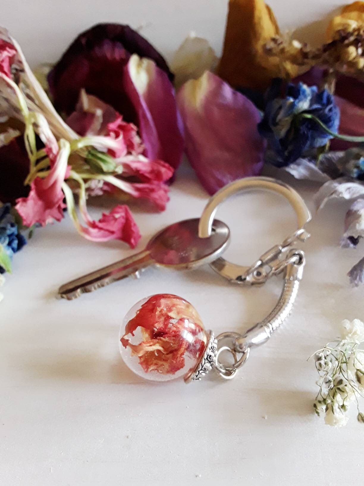 Keychain Real Flower Keychain Dried Flower Keychain Natural Etsy