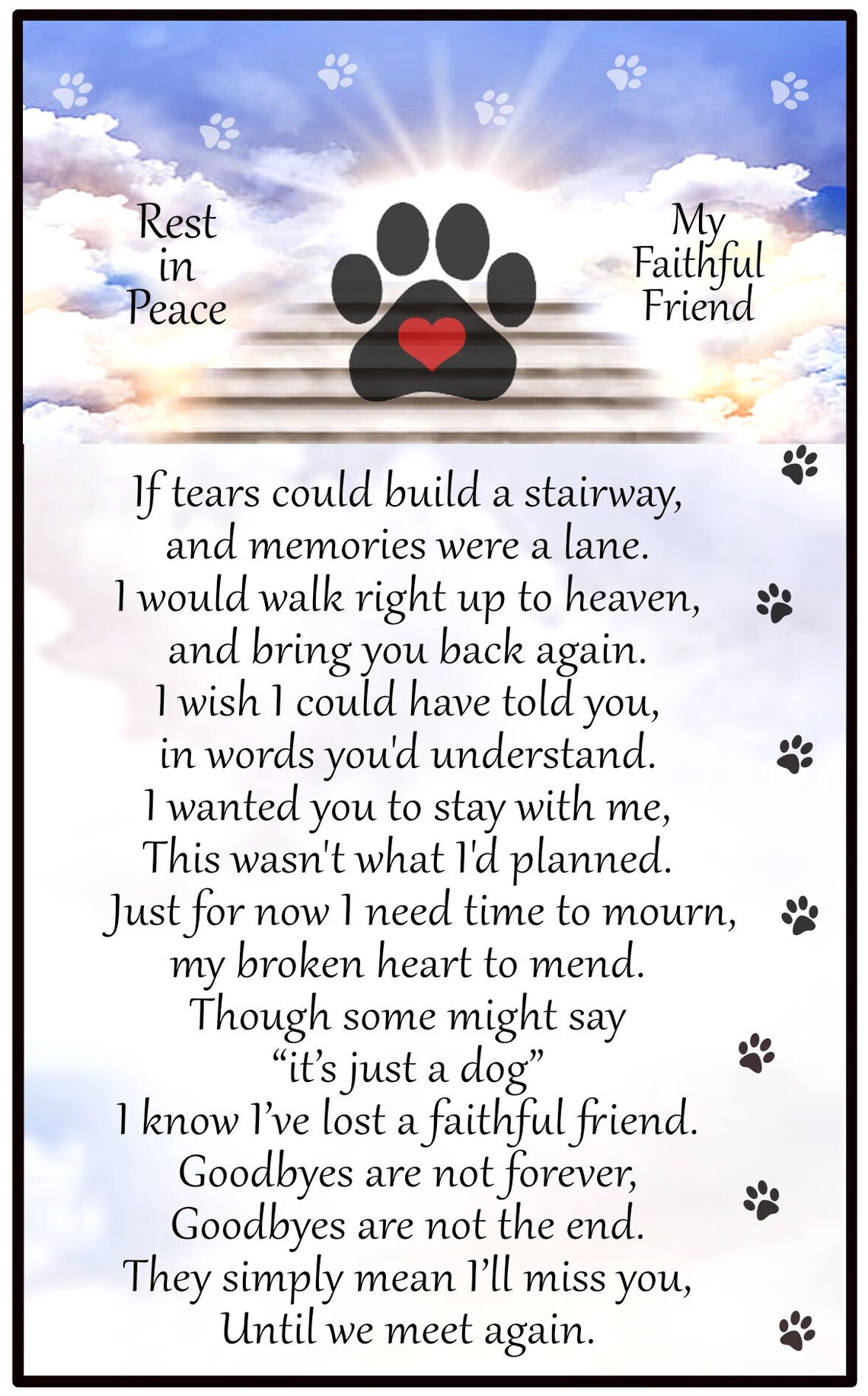 Dog Goodbyes Pawprint RIP Verse Dog Loss Remembrance Etsy