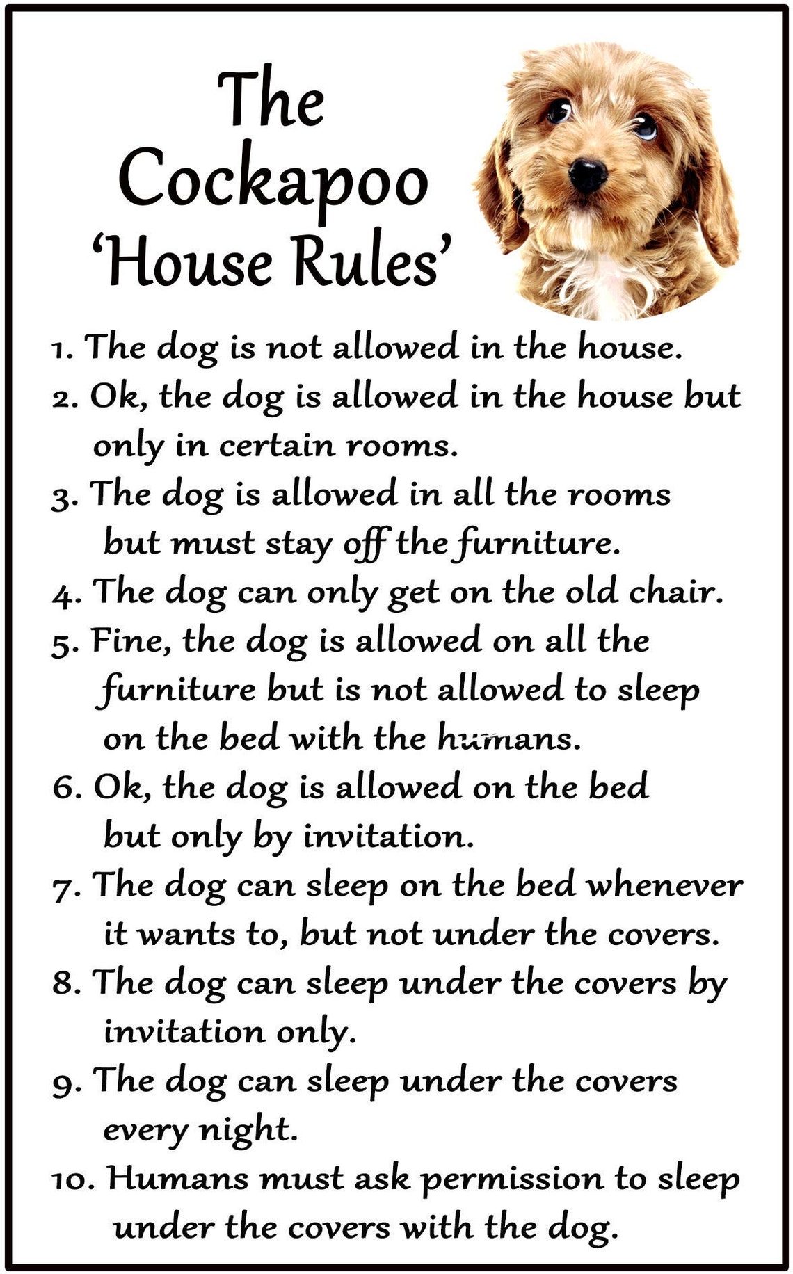Cockapoo Dog Lovers Gift House Rules Large Flexible Etsy UK