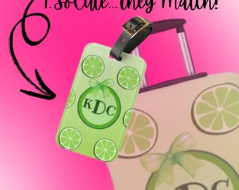 Lime Luggage Tag Acrylic Travel Accessory with  Personalized Monogram