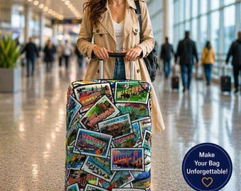 USA State Stamps Luggage Cover Custom Design Colorful American Suitcase Protector