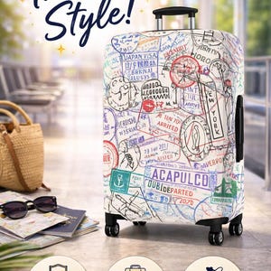 Vintage Travel Stamp Luggage Cover Colorful Passport Tourist Suitcase Protector