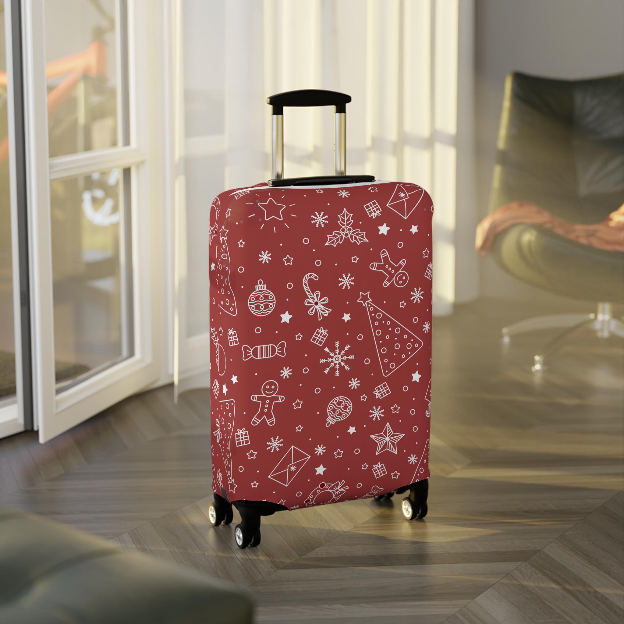 Discover Christmas Themed Luggage Cover, Fun Suitcase Protector with Whimsical Christmas Symbols