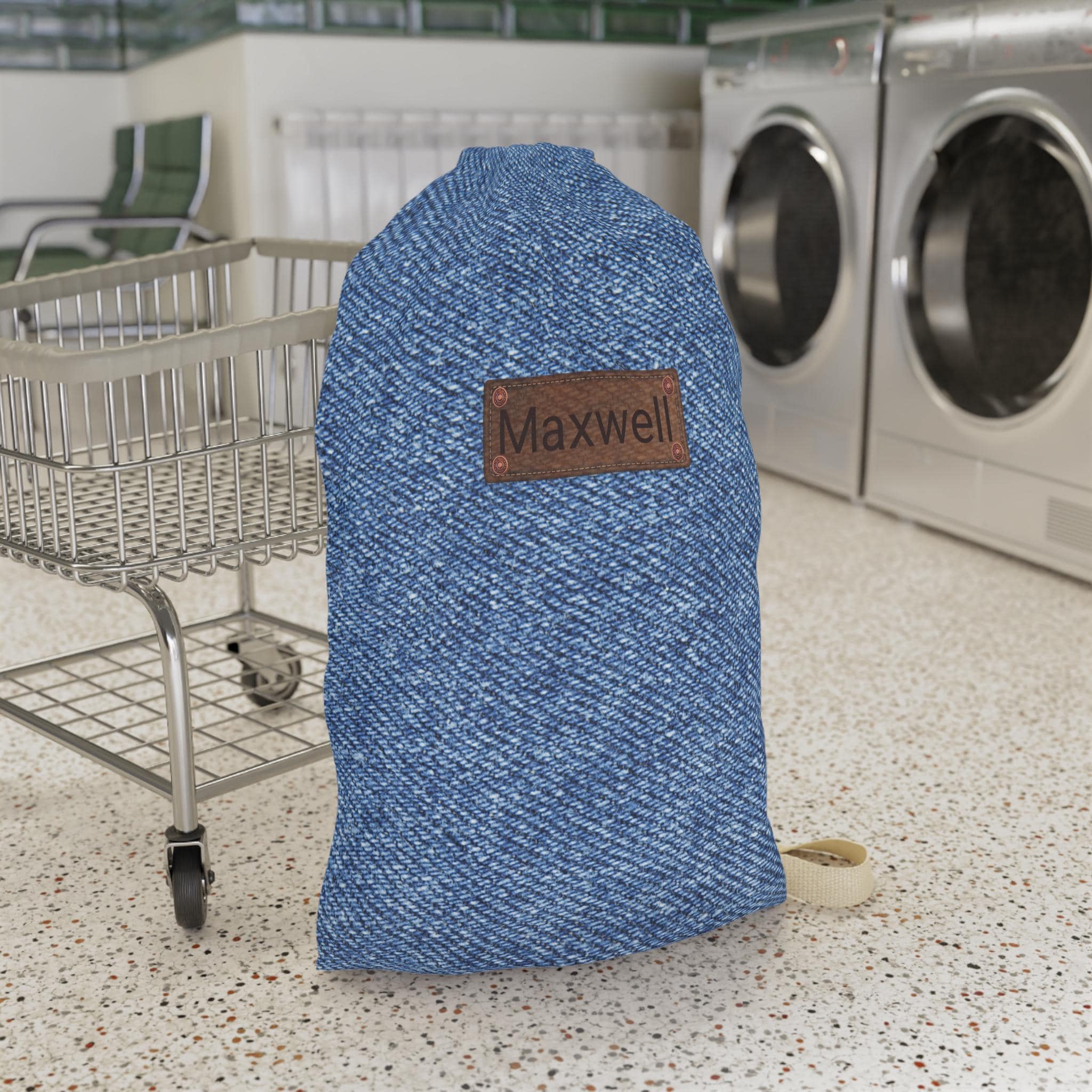 Personalized Denim Laundry Bag College Dorm Essentials Travel Sack