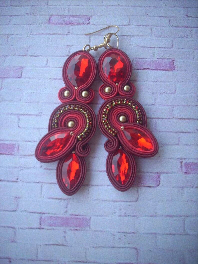 Earrings Soutache Red and Maroon