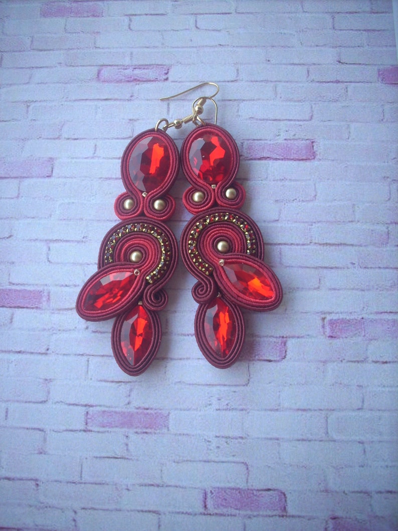 Earrings Soutache Red and Maroon