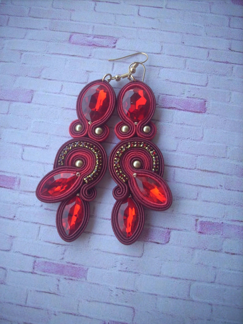 Earrings Soutache Red and Maroon