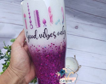 personalized tumbler // good vibes // sex toy tumbler// pink glitter cup // personalized glitter tumbler // custom tumbler for her