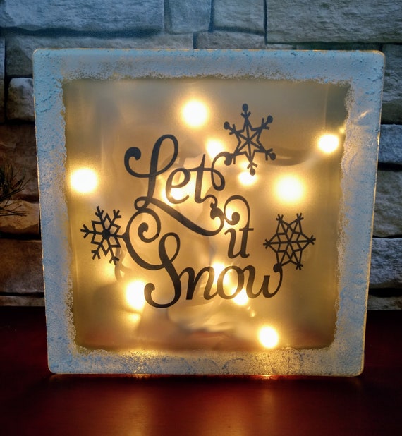 Let It Snow Glass Block Winter Snow Decorative Light Etsy