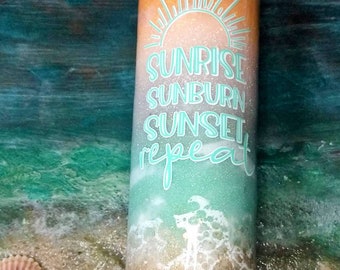 Pastel Beach tumbler //sunrise sunburn sunset repeat // sunrise beach mug // sunset glitter tumbler // personalized cup // custom gift