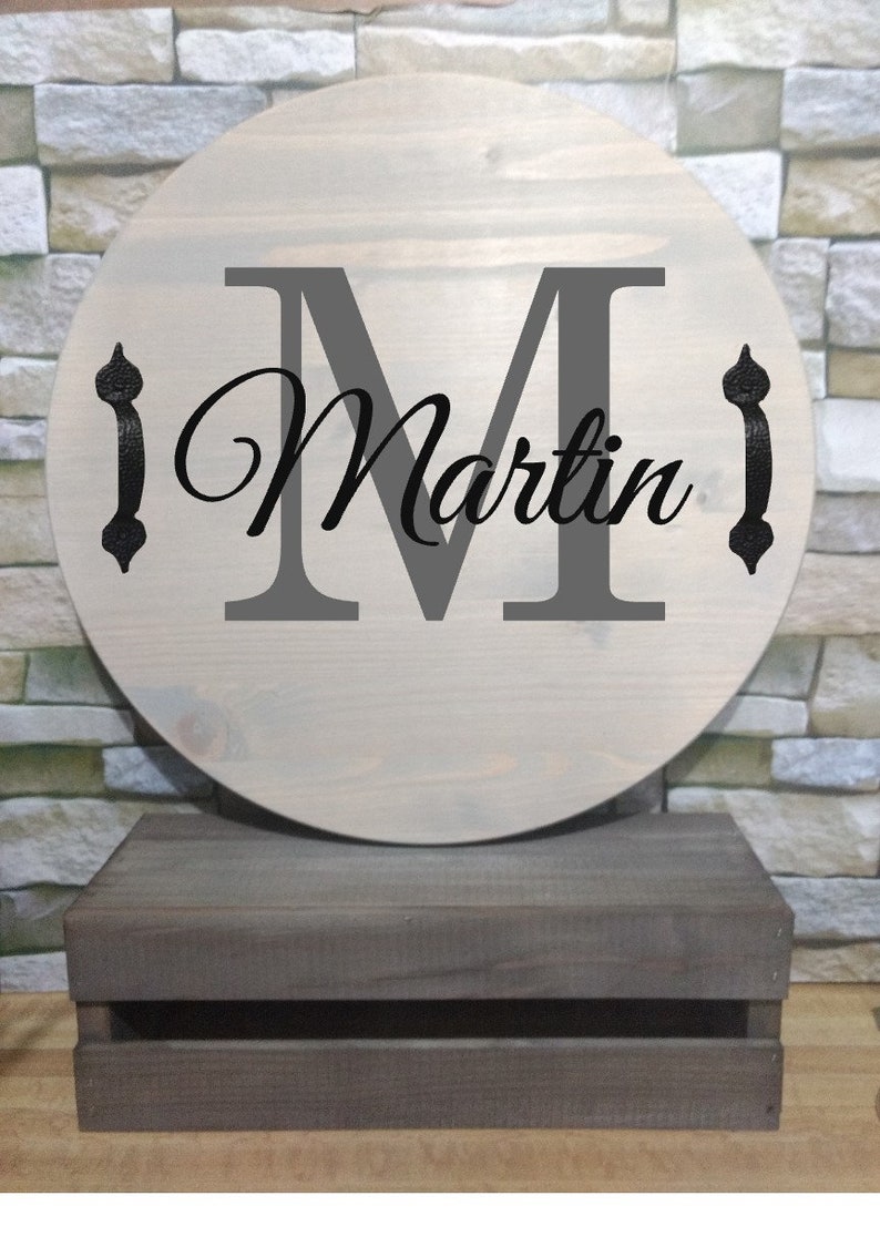 Monogram Serving Tray Round Wood Tray With Handles Etsy