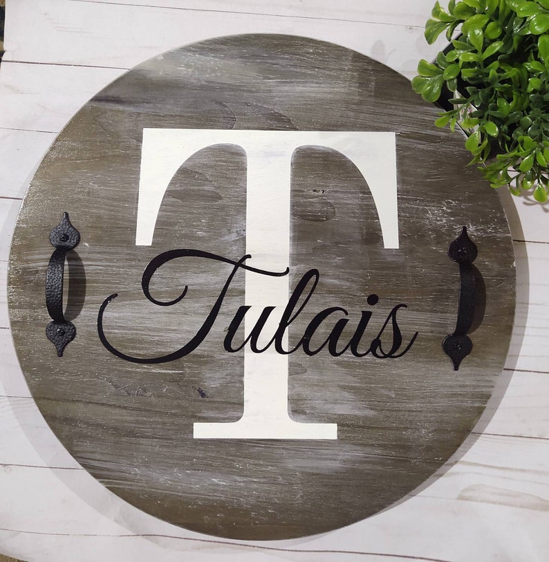 Monogram Serving Tray Round Wood Tray With Handles Etsy