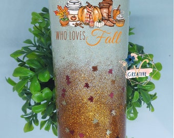 Fall Tumbler, glitter tumbler, just a girl who loves fall, pumpkin spice