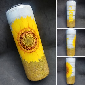 sunflower glitter tumbler // woodgrain tumbler // custom glitter tumbler // personalized tumbler // custom gift