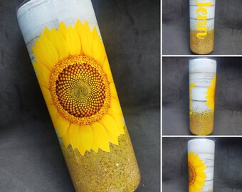 sunflower glitter tumbler // woodgrain tumbler // custom glitter tumbler // personalized tumbler // custom gift