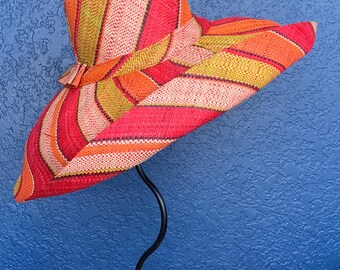 Oversized sun hat 7” Brim Natural Raffia Sunhat/Beach Hat Madagascar STRIPED style A7