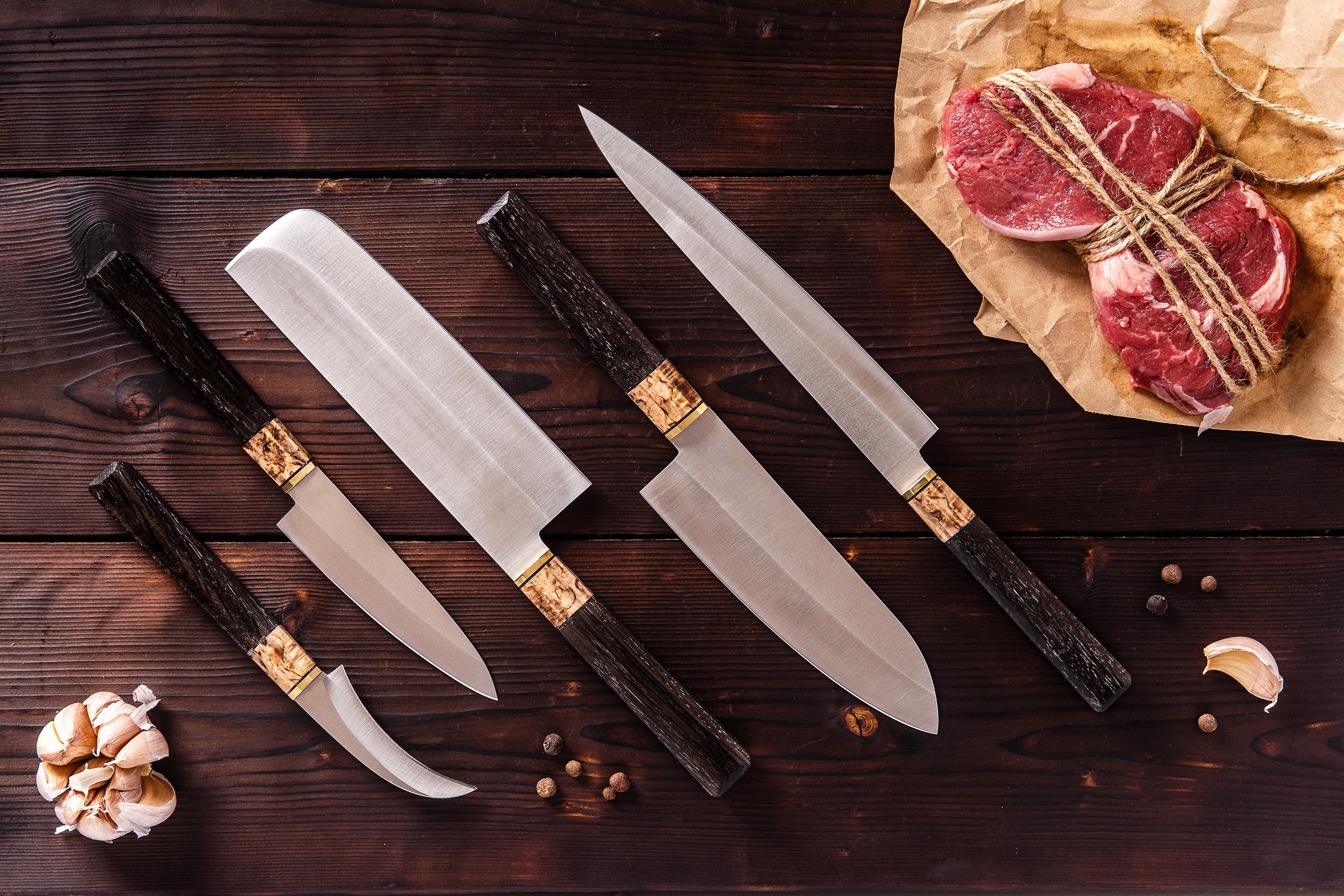 Handmade chef knife set nakiri santoku petty knife fruit knife Etsy