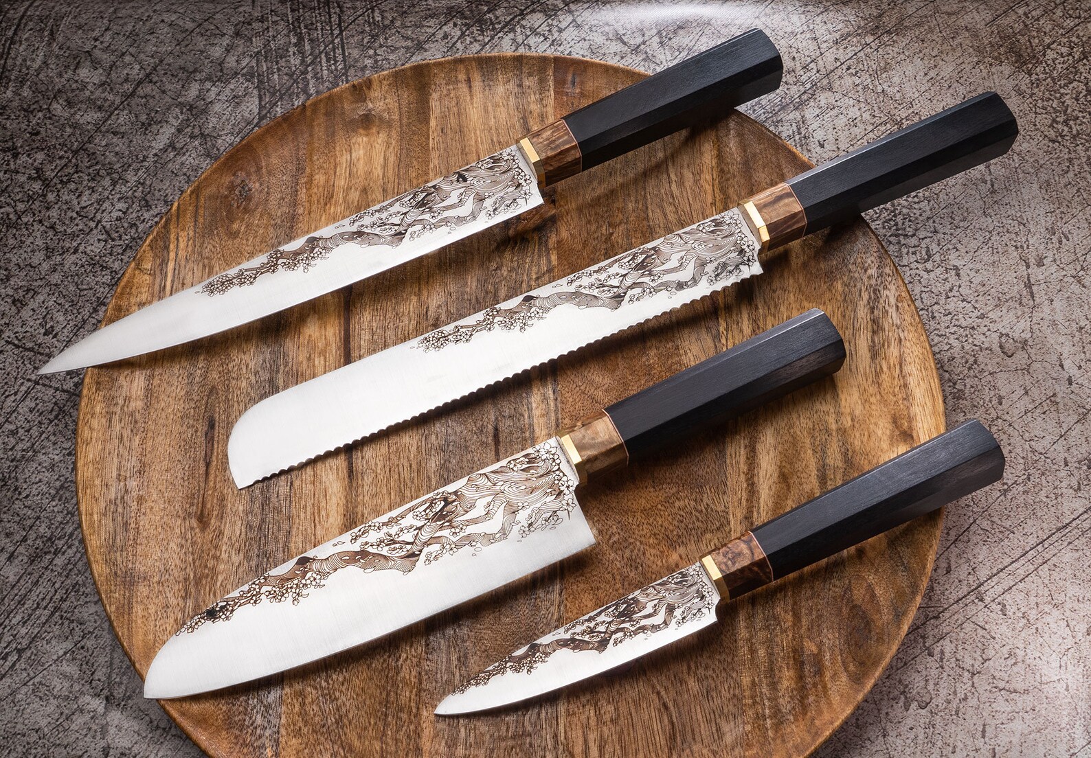 Handmade engraved kitchen knife set Etsy