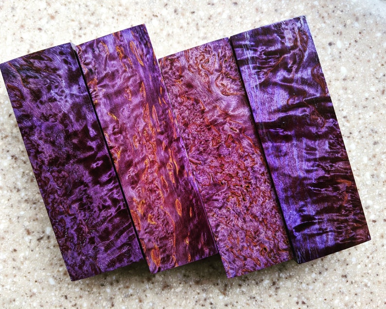 PURPLE stabilized Wood burl knife handle knife scales karelian Etsy