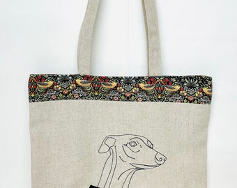 Large handmade Whippet Tote bag , Greyhound , Italian Greyhound bag.