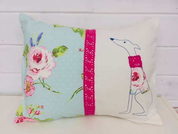 Handmade Rectangle Whippet Decorative Cushion, Whippet Pillow. Whippet Gift.