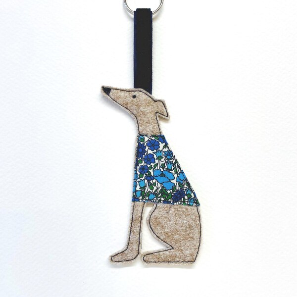 CUSTOM ORDER for Lara ,Handmade Felt Whippet Keyring, Bagcharm, Liberty fabric, Whippet Gift, Greyhound Keyring, Bagcharm.