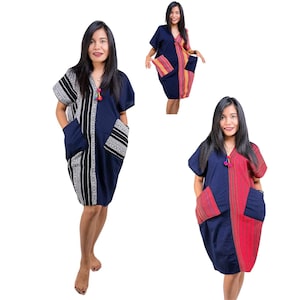 Thai Traditional Dress * Hmong Hill tribe Style * Tunic Sexy Ladies * Woven Cotton Outfit Costume * Patch Pockets