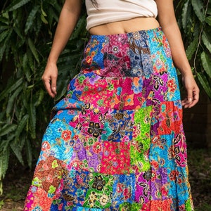 Patchwork Skirt Bohemian Hippie Style Long Maxi Length Colorful Bright Multicolored Cotton Women Medium image 5