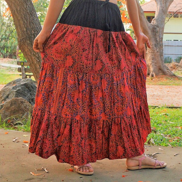 Long Red Skirt Etsy