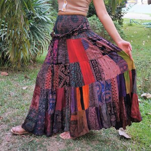 Patchwork Skirt Long Boho Multi Colored With Coconut Buckle - Etsy