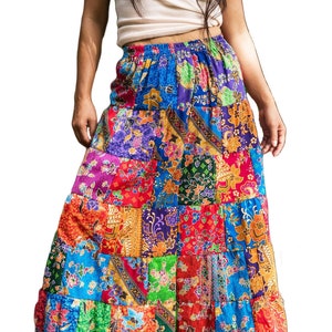 Patchwork Skirt Bohemian Hippie Style Long Maxi Length Colorful Bright Multicolored Cotton Women Medium image 6