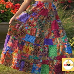 Patchworkkjol * Boho Hippie-stil * Lång maxilängd * Färgglad, ljus flerfärgad * Bomull * Dam * Medium