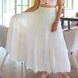 White Cotton Skirt Long Boho Flared Tiered Maxi Solid Plain Color Elasticated Deep Waistband Etsy UK