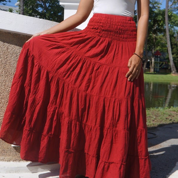 Long Red Skirt Etsy