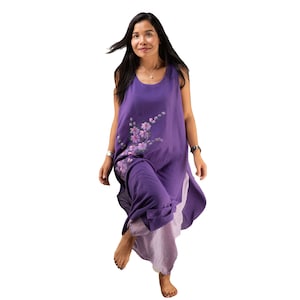 Hand-Painted Floral Cotton Maxi Dress: Plus Size Beach Cover-Up