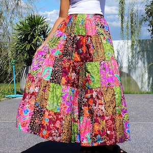 Patchwork Skirt Bohemian Hippie Style Long Maxi Length Colorful Bright Multicolored Cotton Women Medium to Large Etsy