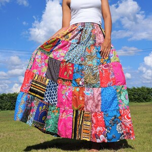 Long Patchwork Skirt for Women Cotton Tiered Flared Gypsy - Etsy