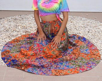 Floral Patchwork Cotton Maxi Skirt: Bohemian Hippie Style