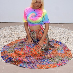 Floral Patchwork Skirt * Bohemian Hippie Style * Long Maxi Length * Colorful Bright Multicolored * Cotton * Women * Medium to Large