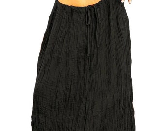 Black Maxi Boho Skirt * Long Salu Cotton Skirts for Women * Drawstring Waist * Flared Full Length * One Size Regular